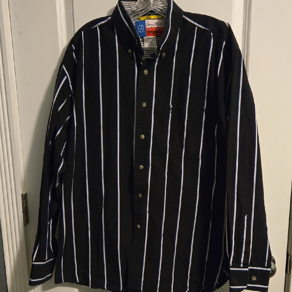 Wrangler Black and White Striped Casual Button Down Shirt